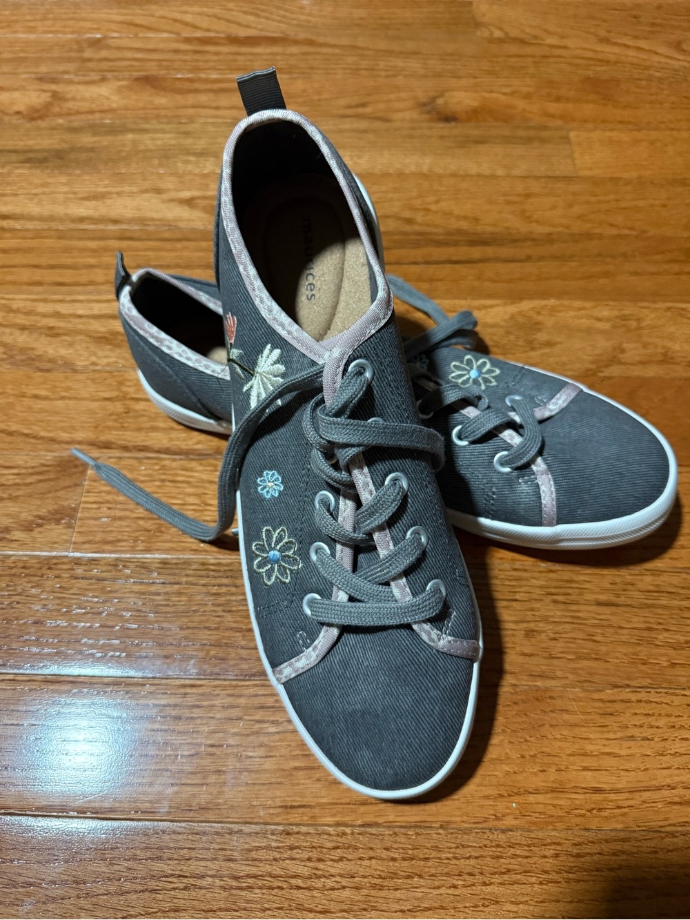 Maurices Gray Floral Canvas Sneakers with Pastel Embroidery-size10